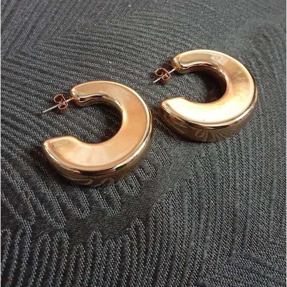 Zara Chunky Goldtone Hoop Earrings - Picture 15 of 16